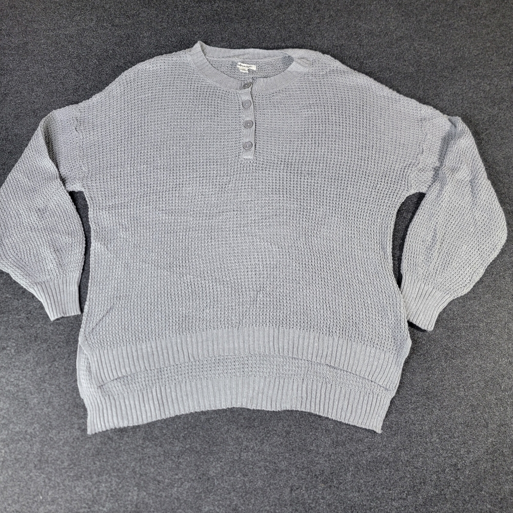 American Eagle Outfitters Men's Solid Gray Henley Sweater Size Medium Long New